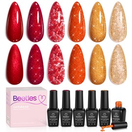 beetles Gel Polish beetles Fall Gel Polish Set, 6 Colors Wine Red Gold Orange Gel Polish Autumn Glitter Shimmer Nails Art Soak off Uv LED Manicure Gift Set Passion Rush Collection 2025 Nail Trend Gift for Women