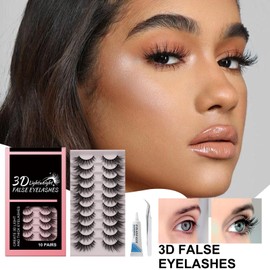 Lashes for Women - Waterproof Lash Strips with Tweezer and Glue | 10 Pair Reusable Eye Lash Set, Portable False Lashes for Home, Studio, Travel