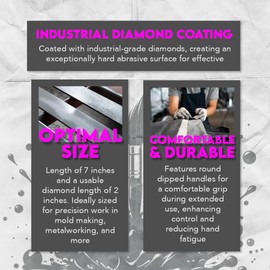 SE 74330DF 6-Piece Flat Diamond Grit File Set - Multi-Grit for Metals, Glass, Stones - 7" Length, 2" Diamond Surface, Round Handles - Includes PVC Pouch