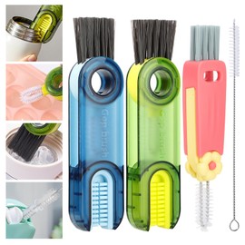 MOSTFUN 4 Pack 3 in 1 Multifunctional Cup Lid and Bottle Crevice Cleaning Brushes, Essential Cleaning Tools for Home Kitchen Portable and Versatile Cleaning Brushes Ideal for Water Bottles and Cups