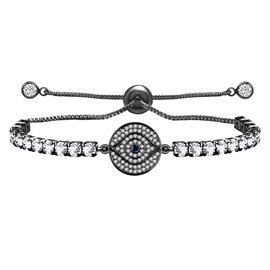 Oneress Evil Eye Protection Tennis Bracelet, Stunning Evil Eye Adjustable Cubic Zirconia Charm Bracelet for Women and Girls, YA4809, Brass, Zircon gemstone