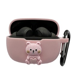 Cute Case for JBL Vibe 200TWS, Wave 200TWS True Wireless Earbuds, Seadream Cartoon Kawaii 3D Bear Style Earphones Skin Cover, Protective Carrying Case with Keychain Hook (Bear)