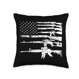 Guns Flag Patriotic 2A 2nd Amendment House Gift Men Veterans Throw Pillow