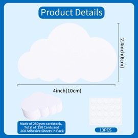 Vuzvuv 250Pcs 4In Cloud Paper Cutouts with 260Pcs Glue Points,Cloud Cut Outs Bulletin Board Decorations for Birthday Party Theme Decor Supplies