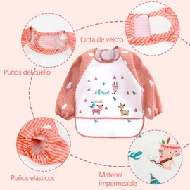 YINGJEE 3 Pack Baby Long sleeve bibs with safety locks,waterproof baby bib with pocket, Adjustable Neckline sleeve Bibs toddler(6-36 months),enfant manche longue bavette bébé………………………