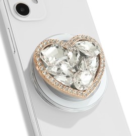 OnTheGrip Compatible with Magsafe Cute Cubic Diamond Heart Shape Design Collapsible Mobile Phone Grip Stand Holder for Smartphone Tablet Cell Phone Accessory (Gold Small)