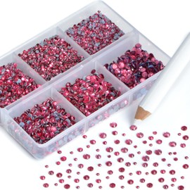 NCB Hotfix Iron on 8000pcs Crystal Rhinestones Round Gem for Crafts Decoration DIY Jewelry Making with a Picking Pen (Rose, 6Sizes SS3-SS12)