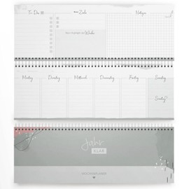 MINTKIND® X Mamiblock Weekly Planner "Year Clear" with Matching Stickers, Khaki, Desk Calendar Landscape with To Do List and Notes, Undated Standing Calendar (Weekly Planner)