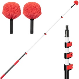 5-12 FT Cobweb Duster with Extension Pole, 20 FT High Reach Spider Web Brush with Telescopic Pole, Extendable Duster with 2 Outdoor Cobweb Brushes, Duster for High Ceiling