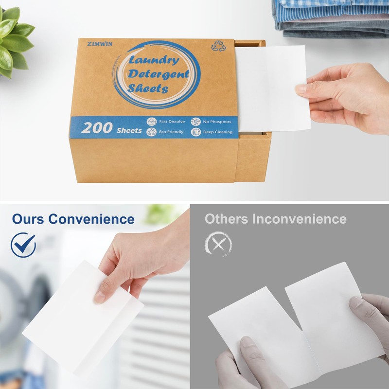 Laundry Detergent Sheets 200 Sheets, Fragrance-Free, Eco-Friendly, Plastic-Free, Hypoallergenic, Liquidless