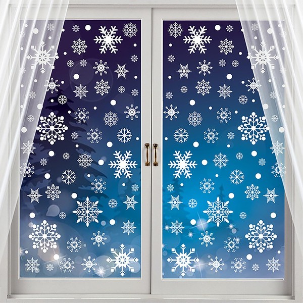 8 Sheets White Snowflake Window Clings Christmas Snowflakes Window Decals