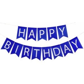 Prestrung Blue Happy Birthday Banner, Imitated Burlap Men Boy Birthday Sign Bunting Banner for Birthday Party Decorations Supplies