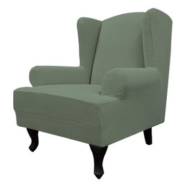 Easy-Going Stretch Wingback Chair Sofa Slipcover 1-Piece Sofa Cover Furniture Protector Couch Soft with Elastic Bottom, Spandex Jacquard Fabric Small Checks(Large,Greyish Green)