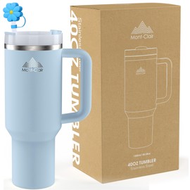Mont-Clair 40oz Tumbler with Straw and Lid - Insulated Stainless Steel Travel Mug with Handle - Thermos Travel Mug for Hot & Cold Drinks -Cold or Hot for 10 hours - Iced for 48 hours - 1200ml -Glacier