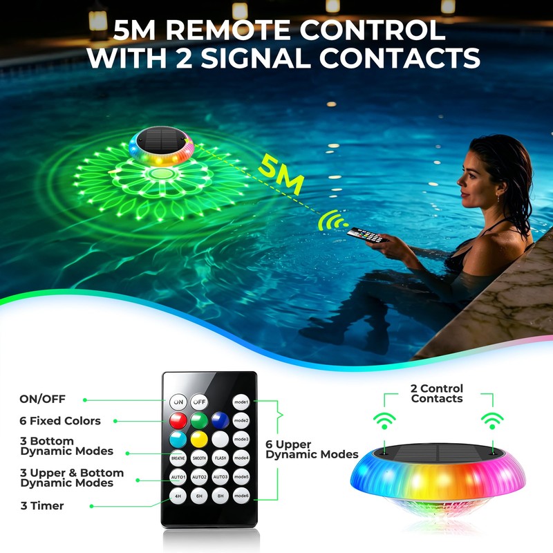 Solar Floating Pool Lights, 6.4" Solar Pool Lights that Float,