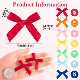 Mxxipp 70pcs Mini Ribbon Bows for Craft, Small Satin Ribbon Bow, Colorful Bowknot Sewing Accessories for Flowers Bakery Gift Wrapping Christmas Wedding Birthday Party Decoration- 7 Colors