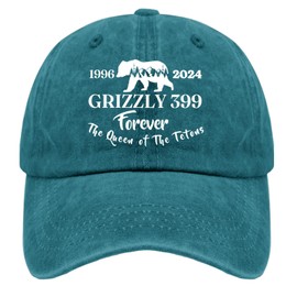 Grizzly 399 Forever The Queen of The Tetons 1996-2024 Hat Funny Grizzly 399 Hatbaseball Cap Hunting Hat Cyan Blue