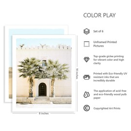 Color Play Desert Prints Art Wall Decor - Morocco Wall Art Pictures Boho Camel Artwork Ancient Architecture Palm Tree Photograph Unframed 8x10 Inches for Living Room Set of 6