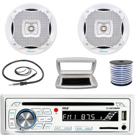 Pyle-Lanzar Pyle Single-DIN Bluetooth Marine CD Radio, 2x 6.5” 400W Max Full-Range Speakers