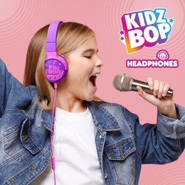Move2Play Kidz Bop Wired Headphones for Kids | Microphone | 3.5mm Plug | Volume Limiting 85dB/94dB | Soft Pads | Adjustable | School Use | Gift 3 4 5 6 7 8+ Year Old Girls Boys Toddlers