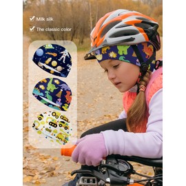 Geyoga 6 Pieces Skull Caps for Kids Youth Skull Cap for Under Helmet Football Sports Wicking Cap Running Hat Milk Silk Helmet Liner (Colorful, Astronaut Style)