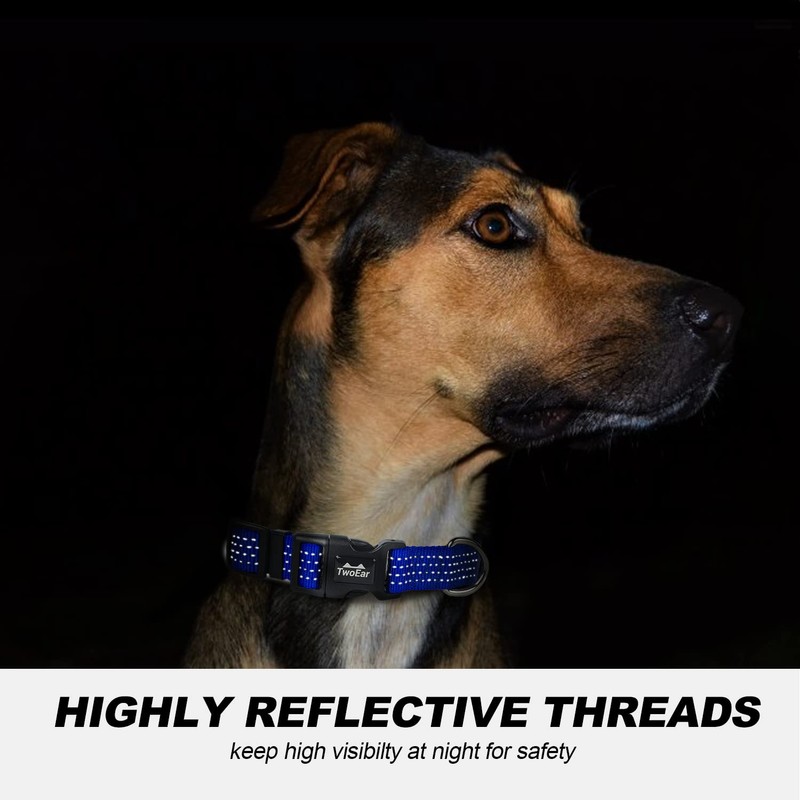 TwoEar Heavy Duty Dog Collar Reflective, Adjustable Nylon Pet Collar