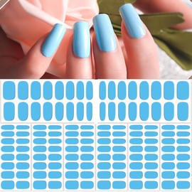 8 Sheets Solid Water Blue Nail Strips Nail Art Stickers, Solid Color Full Nail Wraps with 3 Pieces Nail File for Nails Daily Decoration Party Supply for Women Girls Manicure
