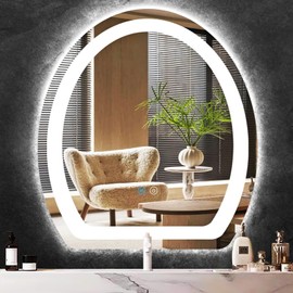 TiliKuly 28 x 36 Inch Half Oval Vanity Mirror with Lights Smart 3 Color Dimmable AntiFog 36" Frameless Backlit Flat Bottom Oval Lighted Mirror for Bathroom Salon Makeup Wall LED Ovals Egg Mirrors