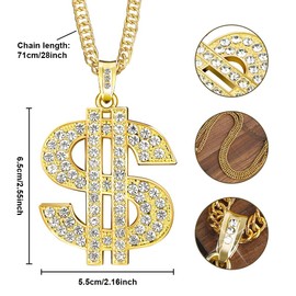 Gold Chain for Men,Gold Necklace Chain with Dollar Sign,Fake Gold Chain 18k Gold Plated Necklace,Hip Hop Money Chain Big Gold Chain Necklace for Mens Necklaces,Dollar Sign Pendant Necklace 2 Piece