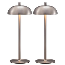 NEWSEE Cordless LED 12" Small Table Lamps Set of 2, Modern Portable Desk Lamp, 3 Color Dimming Rechargeable Battery Lights, for Bedroom, Outdoor, Restaurant, Bedside, Baby Night Light, Gifts (Nickel)