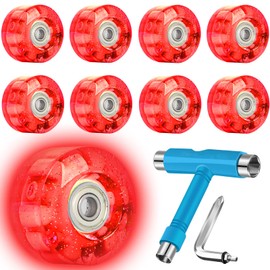 VNAKER Light Up Quad Roller Skate Wheels Set 8 Pack, 82A 32mm x 58mm Luminous Quad Roller Skate Wheels for Indoor or Outdoor and Skateboard