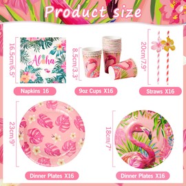 80Pcs Pink Flamingo Party Supplies Hawaiian Flamingo Party Tableware for Girl Luau Tropical Birthday Party Plates Napkins Cups Straws Set for Spring Summer Hawaiian Picnic Party Serves 16 Guests