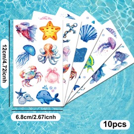 BSITSSS 20 Sheets Temporary Tattoos Sea Creatures, Ocean Fake Tattoos, Sea Life Underwater Tattoo for Sticking on for Boys Girls Ocean Birthday Party Gifts Party Bag Party Decoration