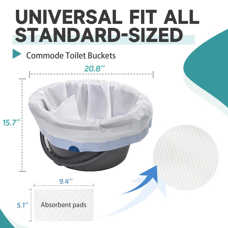 Seaside Brother Commode Liners with Absorbent Pads, 100 PCS Bedside