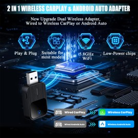 2-in-1 CarPlay Wireless Adapter and Wireless Android Car, Button Function for Quick Change of Phones, Auto-Connect, USB-A/Type-C Plug and Play, Supports iOS 10+ and Android 11+