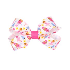 Wee Ones Girls Holiday-themed Pink Nutcracker Printed Grosgrain Hair Bow, Nutcracker, Mini