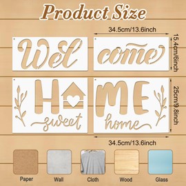 8 Pcs Welcome Stencils for Painting, Reusable DIY Home Decor Templates Door Mat Stencils for Wood, Fabric, Wall, Doormat Crafts, Canvas, Furniture Signs
