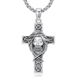 AOBOCO Celtic Cross Jesus Necklace S925 Sterling Silver Crown of Thorns Jesus Pendant for Men Christian Faith Religious Jewelry Gift for Women