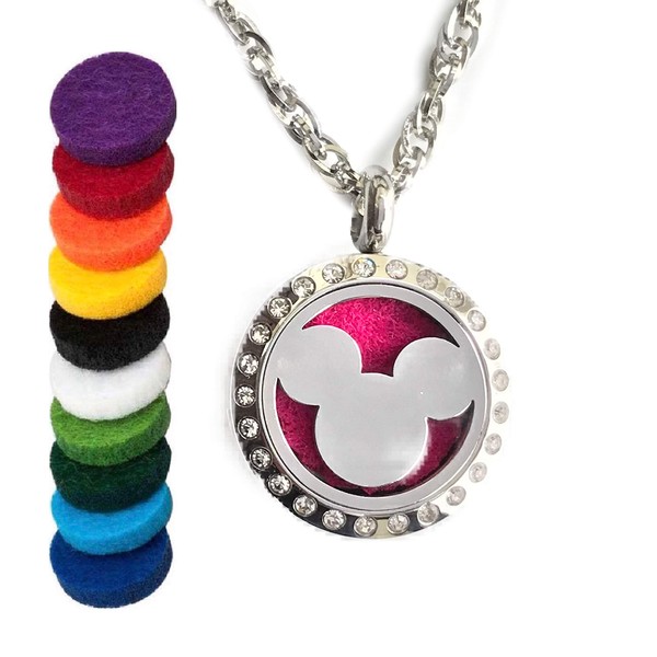 FIKA Child Mickey Mouse Aromatherapy Essential Oils Diffuser Air Freshener Necklace Pendant Locket Pads Included (Crystal)