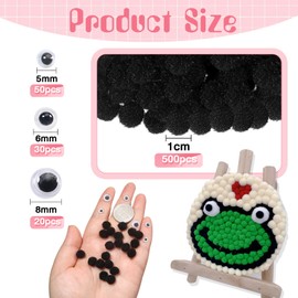 TOAOB 500pcs Pom Poms 1cm Craft Pom Poms Black Fuzzy Pompoms Balls Arts and Crafts Supplies with Googly Wiggle Eyes for DIY Crafts Projects Home Decorations
