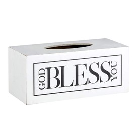 Creative Brands Faithworks - God Bless You Wooden Tissue Box Cover, Large, White