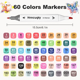 Hnncugty Alcohol Markers 60 Colors, Dual Tips Coloring Art Markers Set with Case & Holders, Chisel & Fine Art Supplies Drawing Pens for Artist Kids Adult Coloring Books, Sketch Painting, Sketching