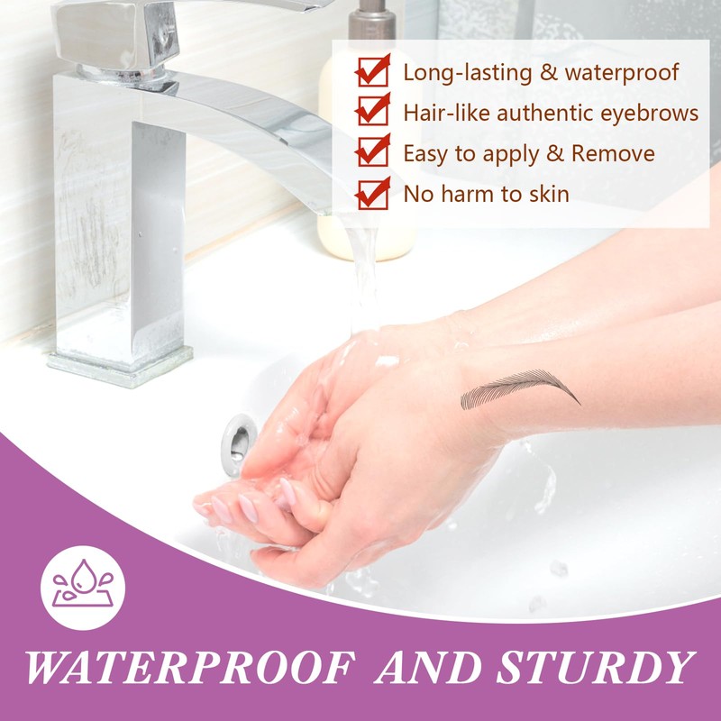 MWOOT 6 Sheets Hair-like Eyebrow Tattoo Stickers, 4D Waterproof Eyebrow
