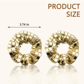 Gold Glitter Hair Accessories for Women Girls Sparkly Sequin Hair Band for Thick Fine Hair 80s 90s Hair Scrunchies for Girls Women Bling Gold Hair Bobble for Party Prom Big Ponytail Holder 2pcs
