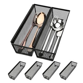 6-Pack Cutlery Organizer, Silverware Drawer Organizer, Cutlery Tray with Interlocking Arms, Stackable Too, for Kitchen Countertop Drawers, Makeup, Office Organizers, Black.