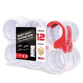 SPECILITE Heavy Duty Clear Packing Tape with Dispenser,12 Rolls 1.88 Inches X 54.6 Yards Packaging Tape,Ultra Strong, Transparent Tape Refill for Shipping, Moving, Mailing, Sealing, Wrapping