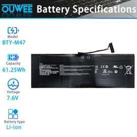 OUWEE BTY-M47 Laptop Battery Compatible with MSI GS40 GS40 6QE 6QE-006XCN GS43 GS43VR 6RE 6RE-045CN Series Notebook 7.6V 61.25Wh 8060mAh(12-Pin Connector)