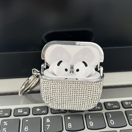 JRCYVTA AirPods 4 Case with Rhinestones Bling Bling Shiny Cute for AirPods4 for Girls Women Luxury Skin (Silver)