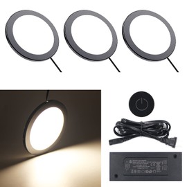 VST Under Cabinet Mini Panel Lighting 3PCS 3.94inch 12V 2.5W(Total 7.5W) with Wireless Dimmer Switch, Surface Mount Puck Light for Kitchen Van Truck Car Galley Downlight (Round Black4000K)