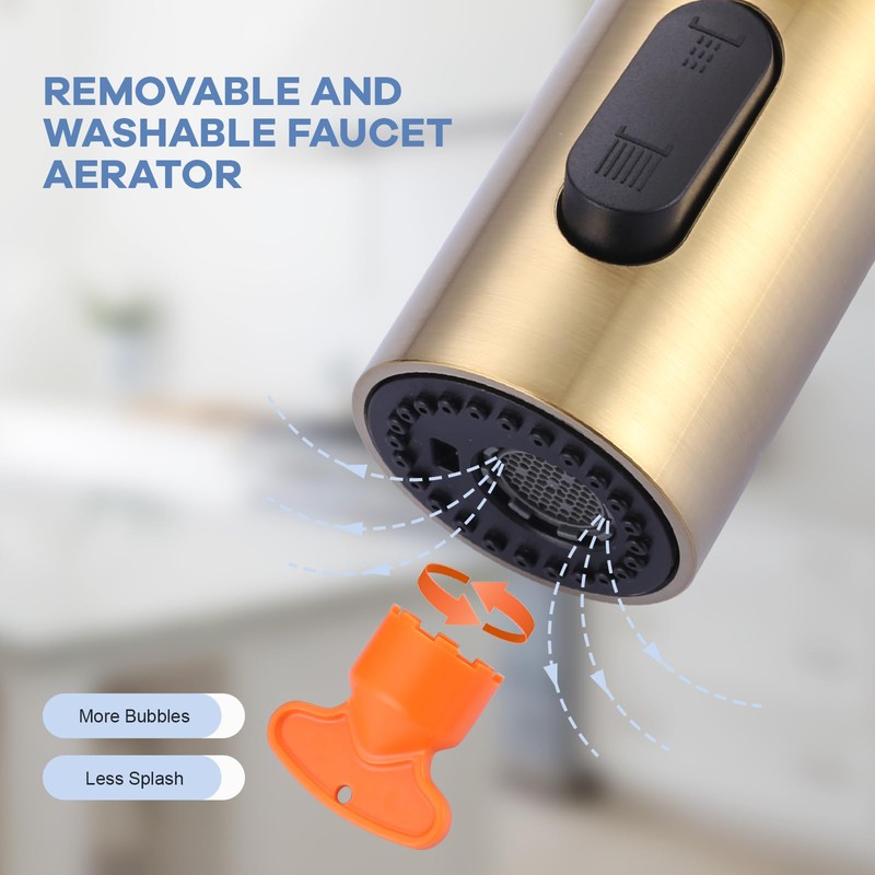 iVIGA Pull Down Faucet Sprayer Head Replacement, Gold 3 Function